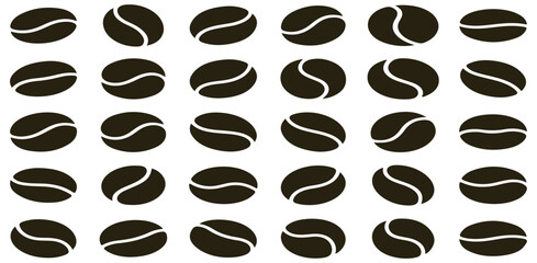Coffee Beans Icons, Set Of Roasted Bean Silhouettes For Beverage Design Project Management And cafe Restaurant Applications


