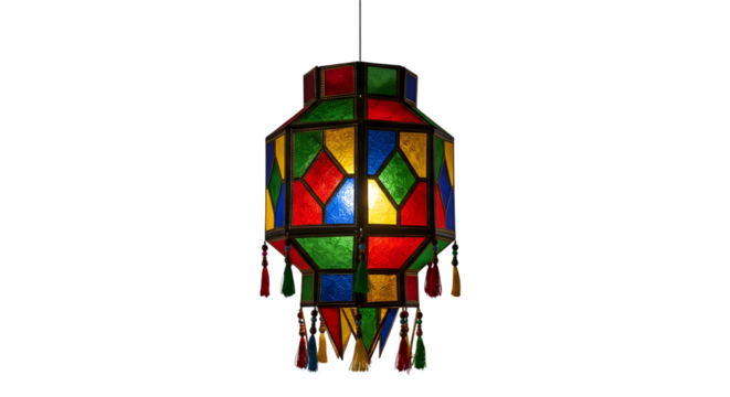 Colorful moroccan style lantern isolated on transparent background