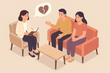 Obraz premium Man and woman having a therapy session with a counselor, addressing relationship conflict, communication issues, and a broken heart