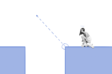 Composite photo collage of minded sports girl wear rollers think path arrow trick trajectory practicing isolated on painted background