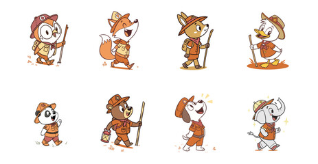 Fototapeta premium set of brown animals character as scout