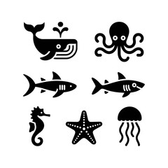 Sea animal icons set for your ocean themed design