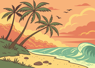 Obraz premium Color full afternoon vector art of beach 