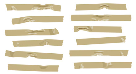 Realistic wrinkled tape set with various shapes on white background