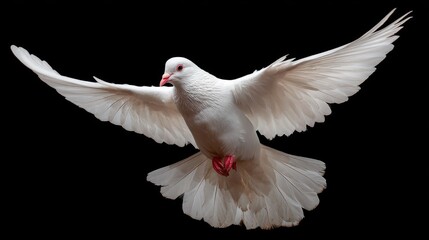 Fototapeta premium A solitary white dove against a dark backdrop Symbol of peace Messenger bird