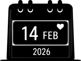 Fototapeta premium February 14 2026 calendar date marked with heart icon romantic celebration reminder
