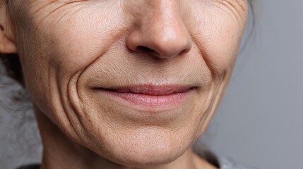 Fototapeta premium A woman in her middle years has facial wrinkles