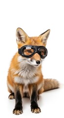 Obraz premium fox wearing goggles on it's head on a solid white background
