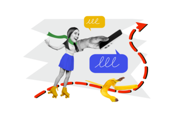 Composite photo collage of happy girl wear roller skate ride gps arrow point direction iphone device leisure isolated on painted background