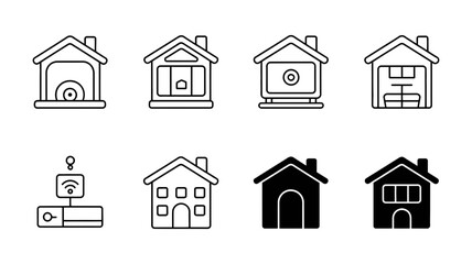 Fototapeta premium Vector art of set of smart home line icons collection of house, garage, security camera, router, and other symbols vector illustration of modern technology