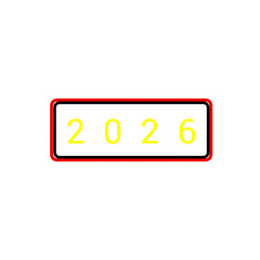 2026 Year Text in Red Border Rectangle on Black Background PNG
