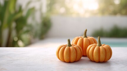 Plump miniature pumpkins bask in sunlight whisper of Celtic Samhain, autumnal equinox, garden's secret vibrant harvest tale