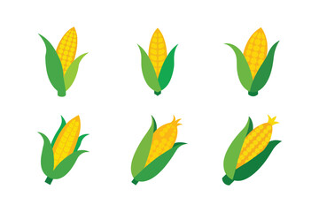 Set of organic corn cob icons, Colorful and flat design style isolated on white background.