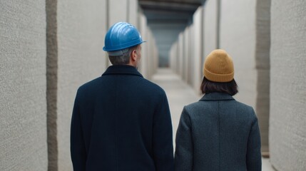 Inspiring urban exploration, a Caucasian man in a hard hat and woman in a beanie embrace Industrial Heritage Day's tranquility