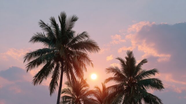 Tropical twilight serenade of whispering palms, evoking spirits of Kusu Island Festival, ethereal tropical tranquility at dusk
