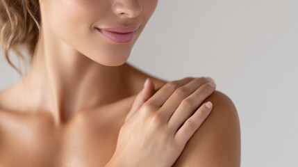 Close up of a young woman with her bare shoulders