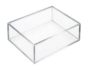 A clear acrylic cover for showcasing collectibles in a home office.