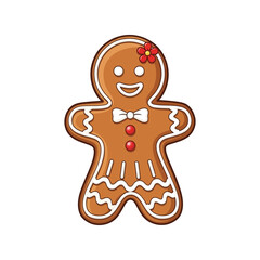 Happy gingerbread woman cookie festive holiday treat sweet christmas character decoration vector