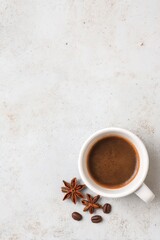 Obraz premium Steaming espresso with star anise, cozy hug in a cup, International Coffee Day, sensory solstice, aromatic tranquility