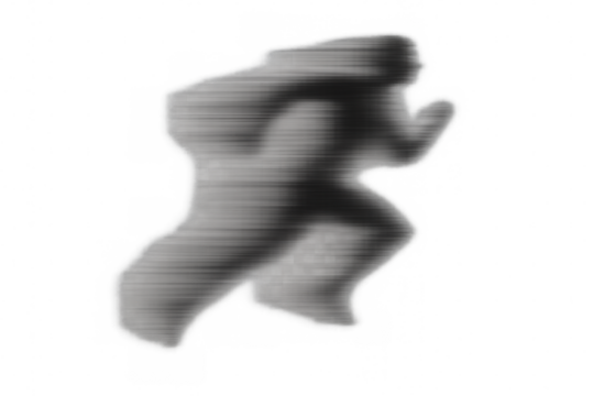 Running figure motion blur effect, a man sprinting with speed and dynamic movement, isolated on transparent background