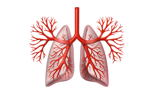 Vibrant human lungs with detailed bronchial tree and blood vessels, perfect for medical or science presentations and educational materials.