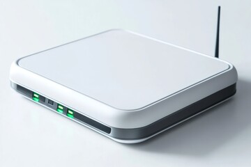 White modern wireless router with glowing indicator lights delivering high speed internet connectivity