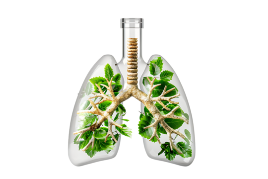 Lungs embracing vibrant green leaves symbolizing healthy breathing and natural wellness for holistic health campaigns