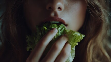 Girl consuming lettuce eating disorder