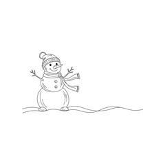 Charming hand drawn snowman celebrating winter fun with festive hat and scarf illustration vector