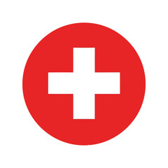 Red circle white cross health medical aid symbol safety first aid icon vector