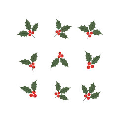 Collection of holly berry sprigs festive winter holiday decorative elements vector