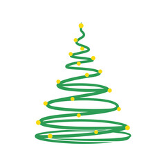 Festive green spiral christmas tree with glowing lights modern abstract holiday decoration vector