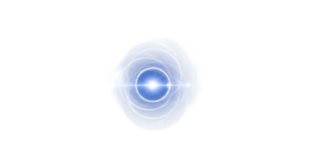 A cool indigo lens flare with a soft, diffuse halo and gentle circular ghosting effects, luminous and ethereal, on a pristine transparent background with expansive copy space. Abstract light art