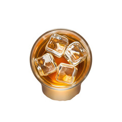 Sophisticated whiskey drink with ice cubes, top view for bar promotions, cocktail recipes, and celebrating special occasions with style