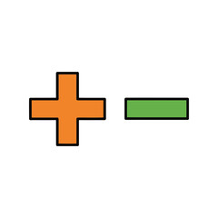 Orange plus symbol green minus symbol simple icons for choice decision or balance vector