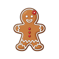 Cute christmas gingerbread man cookie with icing and red bow festive holiday treat vector