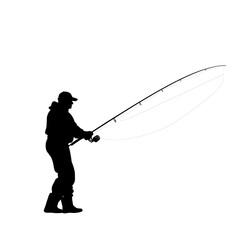 Obraz premium A silhouette of a person fishing with a rod and reel, focusing on the sport and capturing the essence of angling.