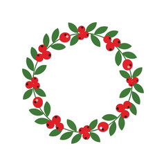 Christmas wreath with red berries and green leaves decorative seasonal element vector