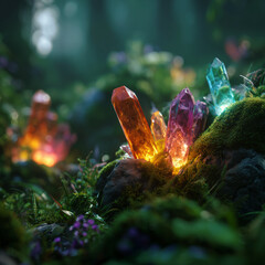 Glowing crystals in the forest