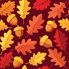 Obraz premium Autumn pattern with colorful leaves and acorns on a warm background