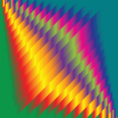 Vibrant diagonal rainbow stripes on teal and green background