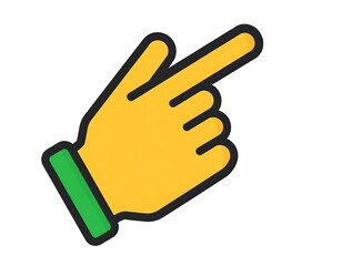 Cartoon-style hand pointing upward with a green cuff on a white background
