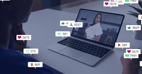 Viewer connecting to call presenter explaining green-heart marketing with rising engagement icons - Powered by Adobe