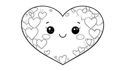 Cute black and white cartoon heart with smaller hearts inside