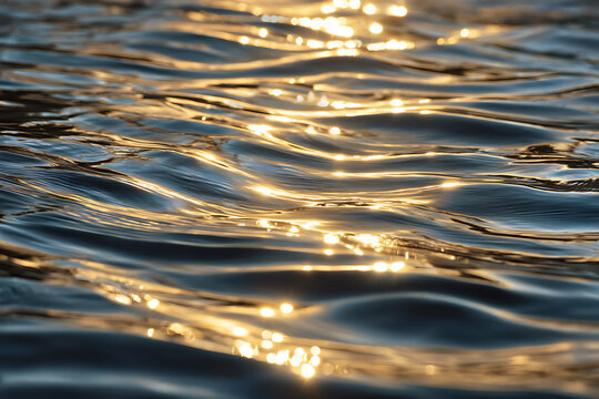 Golden sun glints dance across dark rippling water surface creating mesmerizing abstract patterns of light and shadow