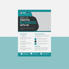A creative and modern A4 size business flyer design ultilizing bold, geomatric shapes and a vibrant, limited color palette ensure instand visual impact template. 