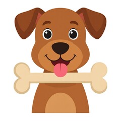Cute brown puppy with a bone in its mouth, smiling cheerfully