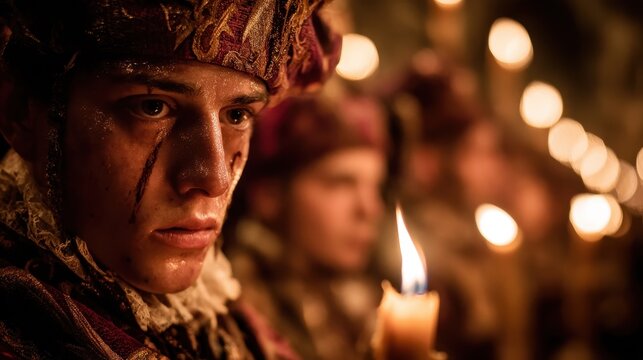 Stunning picture of a Nazarene with a candle during a procession