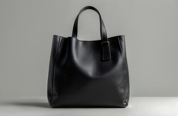 Stylish black leather tote bag on a light surface with a minimalist design for everyday use or special occasions