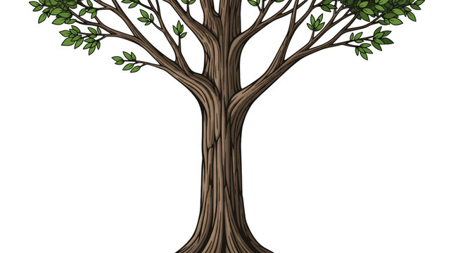 Vector  illustration depicting a tall tree with a textured trunk and green leaves on its branches above